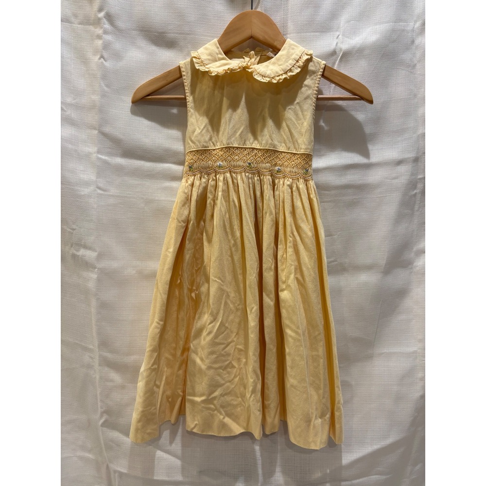 M.C. Collection Girls Yellow Smocked Floral Embroidered Dress Size 6X
